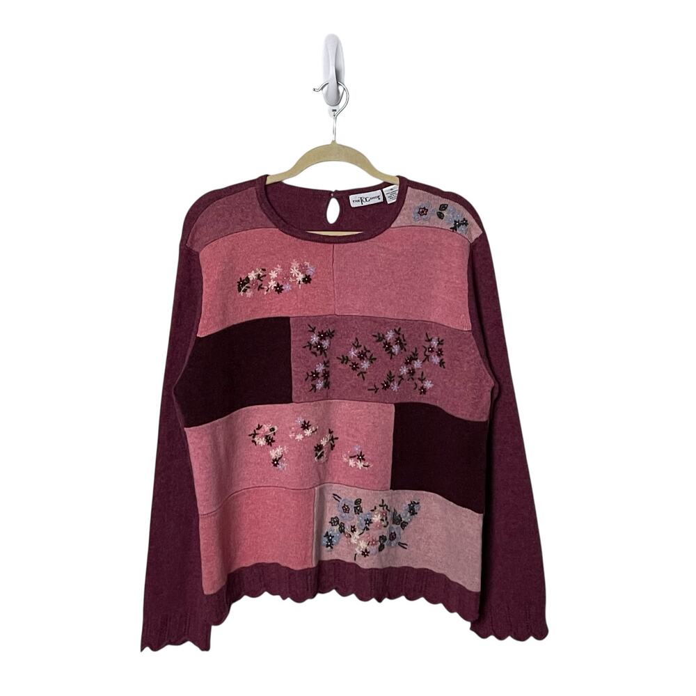 The TOG Shop Oversized Patchwork Sweater XL Burgundy Pink Lambswool Pullover